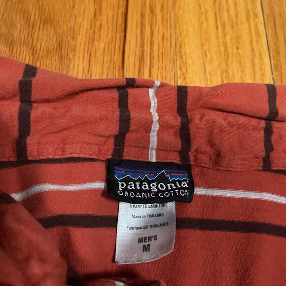Patagonia Offhand Polo Orange Striped Shirt Medium Organic Cotton Casual Pocket - Picture 3 of 10